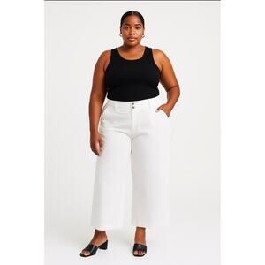 DKNY White Textured Cropped Wide Leg Pants Women's Size 14
